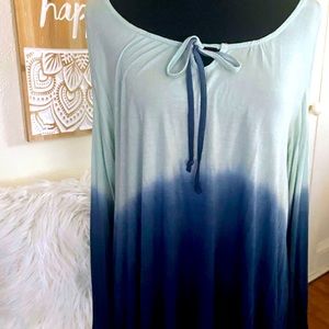 Brand unknown, mint green & blue long sleeve soft shirt key hole style sleeves